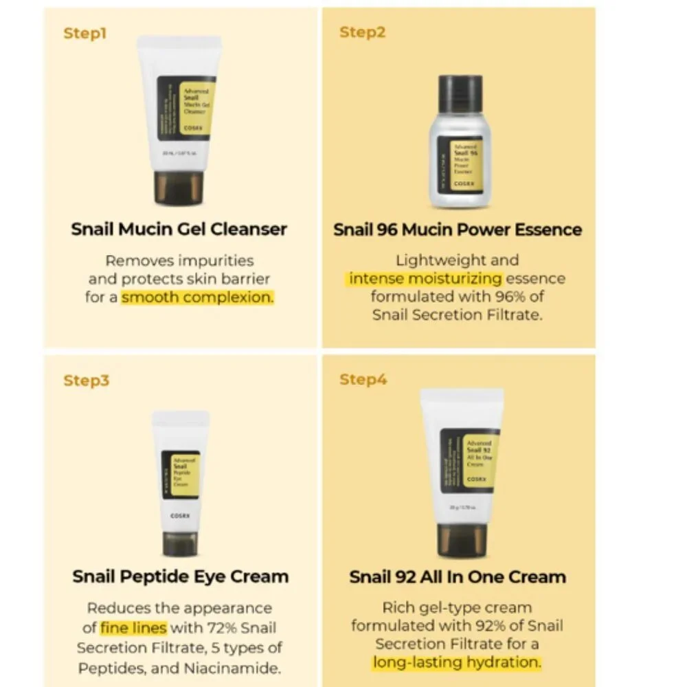 COSRX Advanced Snail Korean Skincare Repairs Soothe Skin 4-PCs Set Travel Size - Picture 3 of 8